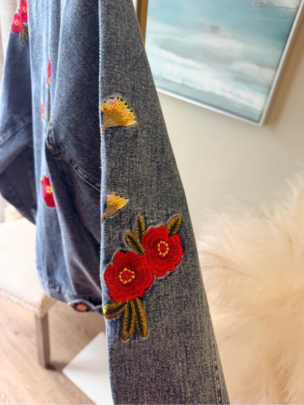 Adore XL Floral Embroidered Denim Jacket Boutique Statement Piece NWT - Picture 11 of 16